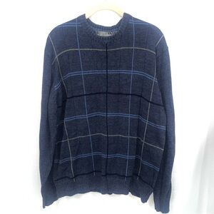 OSCAR DE LA RENTA Mens Sweater Jumper Blue/Gray Knit Check Crew Pullover SZ L
